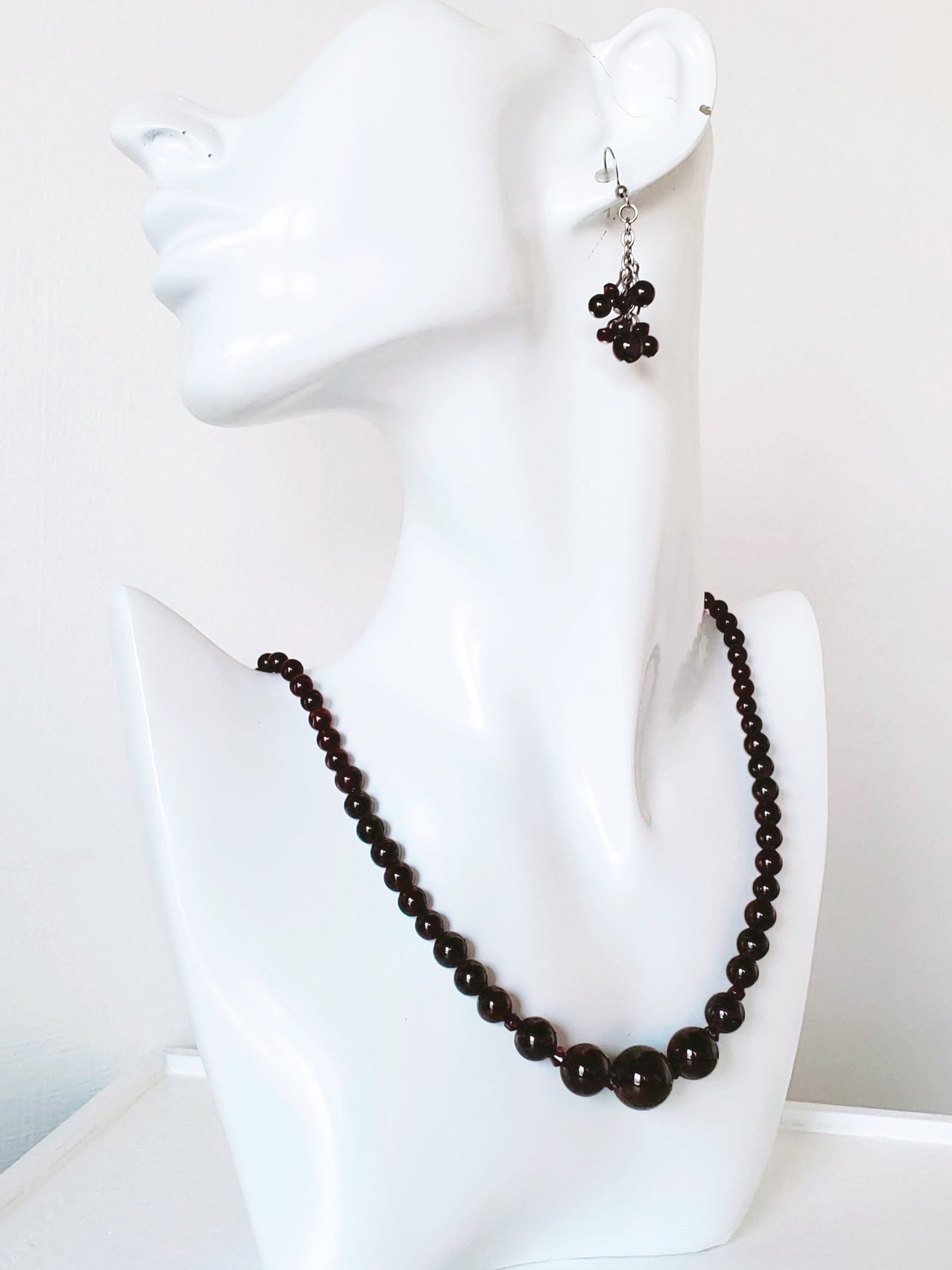 Garnet Necklace and Earrings Set